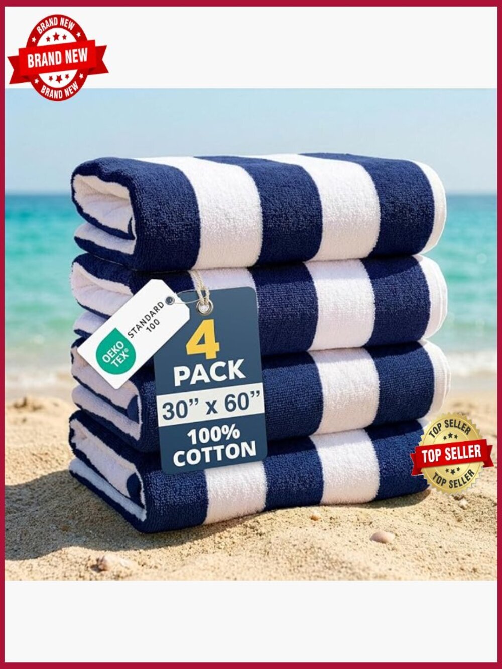 Premium 520 GSM 100% Cotton Beach Towels 4 Pack Oversized 30"x60" Quick Dry